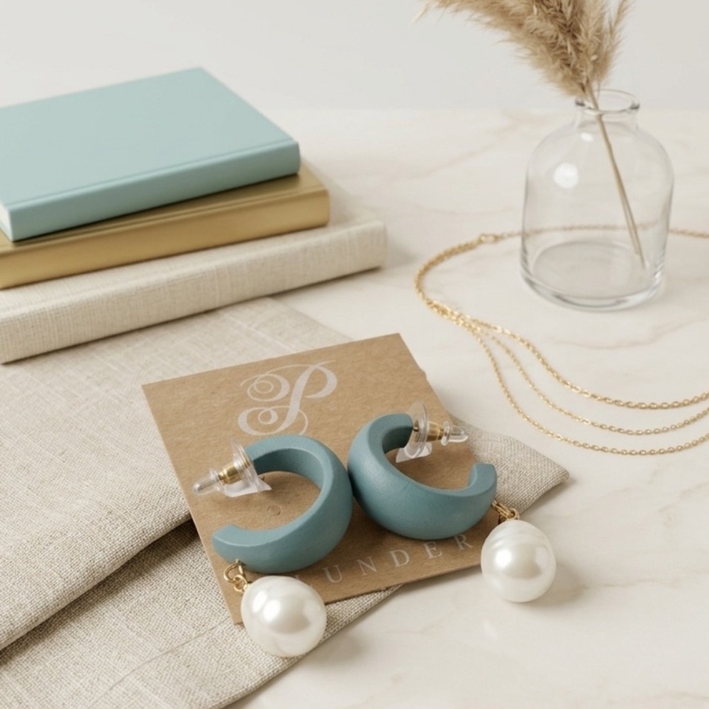 Plunder Crescent Hoop Earrings with Pearl Drops